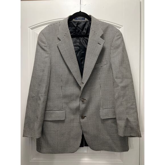 Chaps Ralph Lauren Men’s Two Button Houndstooth Wool Blazer Size 43R Beige Black - Picture 1 of 5